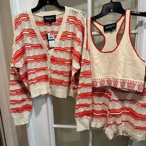 Royalty by Maluma Crochet knit 3pc set: shorts, crop tank, cardigan. Sold as set